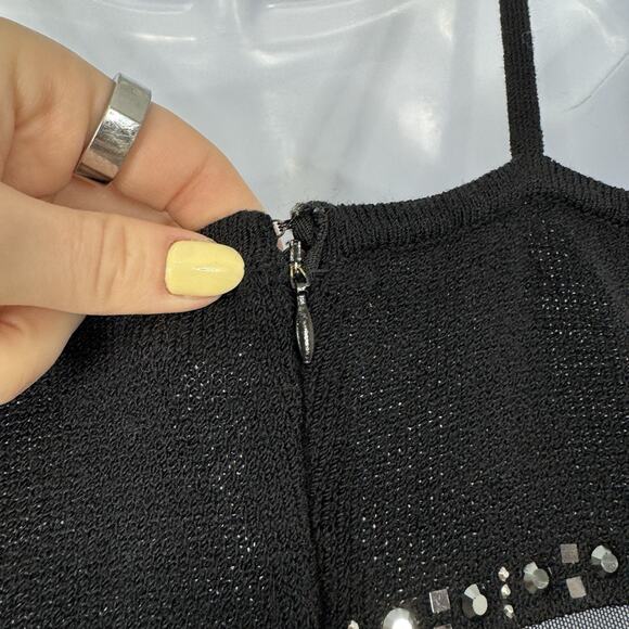 St. John Evening Womens Dress 6 Black Santana Knit Embellished Sheer Mesh Party - Picture 11 of 14